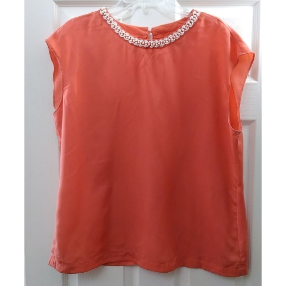 ECI Salmon Sleeveless Pearl Embellished Top XL
